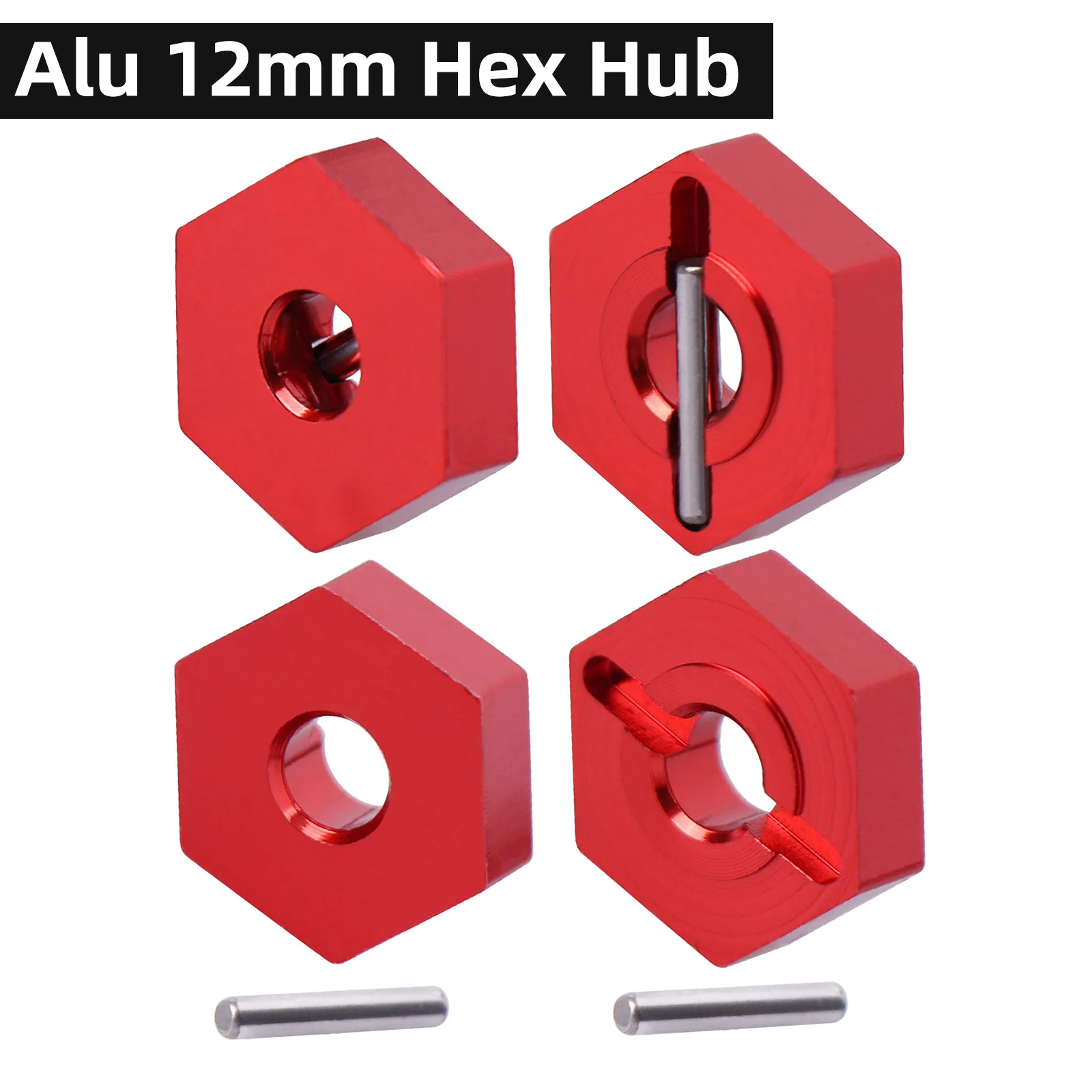 Acekeeps 4Pcs 12mm Hex Wheel Hubs 4mm Thick Red Aluminum with 1.5x9mm Pins for Traxxas 1/16 Slash 4WD E-Revo Rally Replace 7154