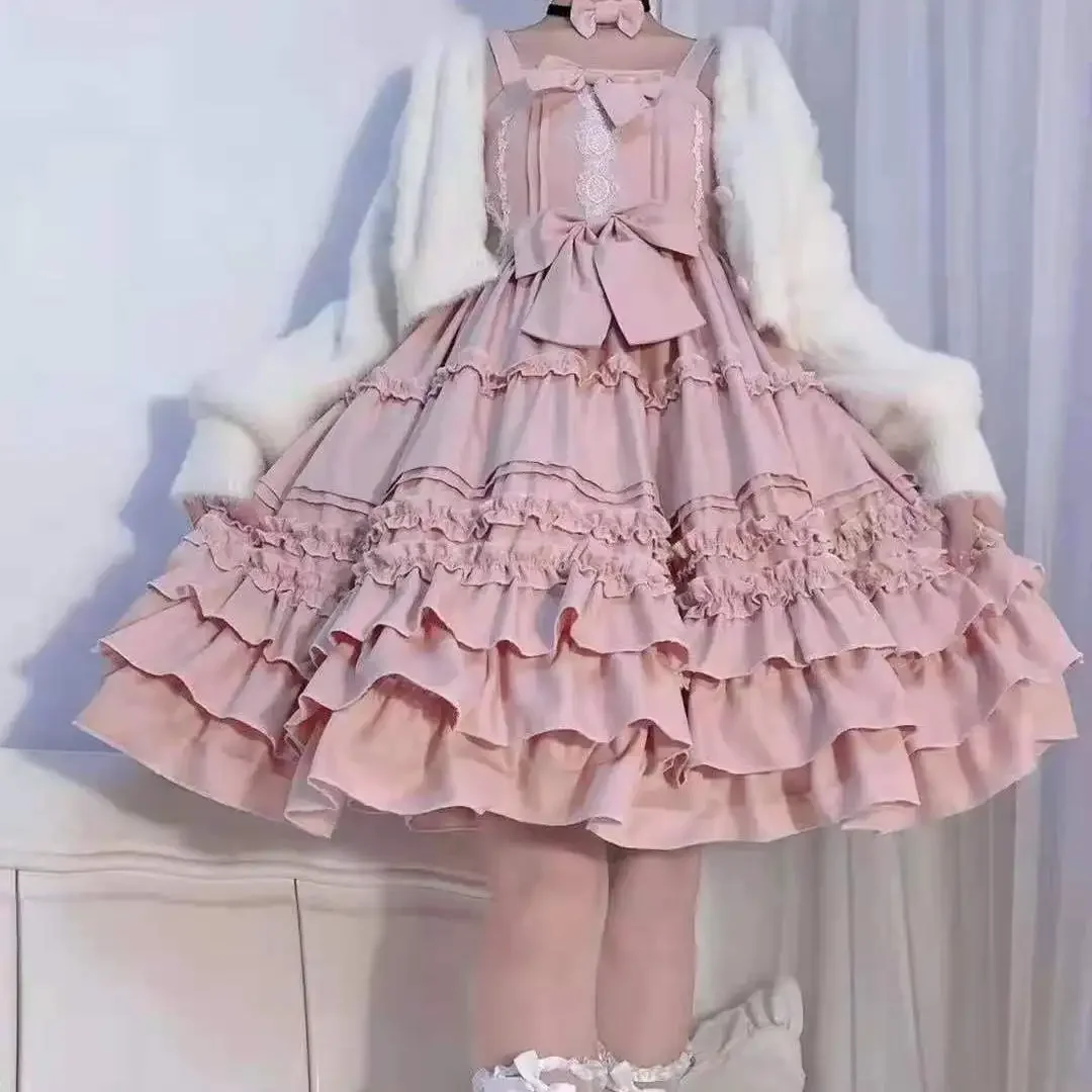 Vestidos de Fiesta de té de princesa sin mangas, Lolita victoriana Kawaii, Lolita, Lolita, Linda, Vintage, Jsk, lazo, rosa, dulce