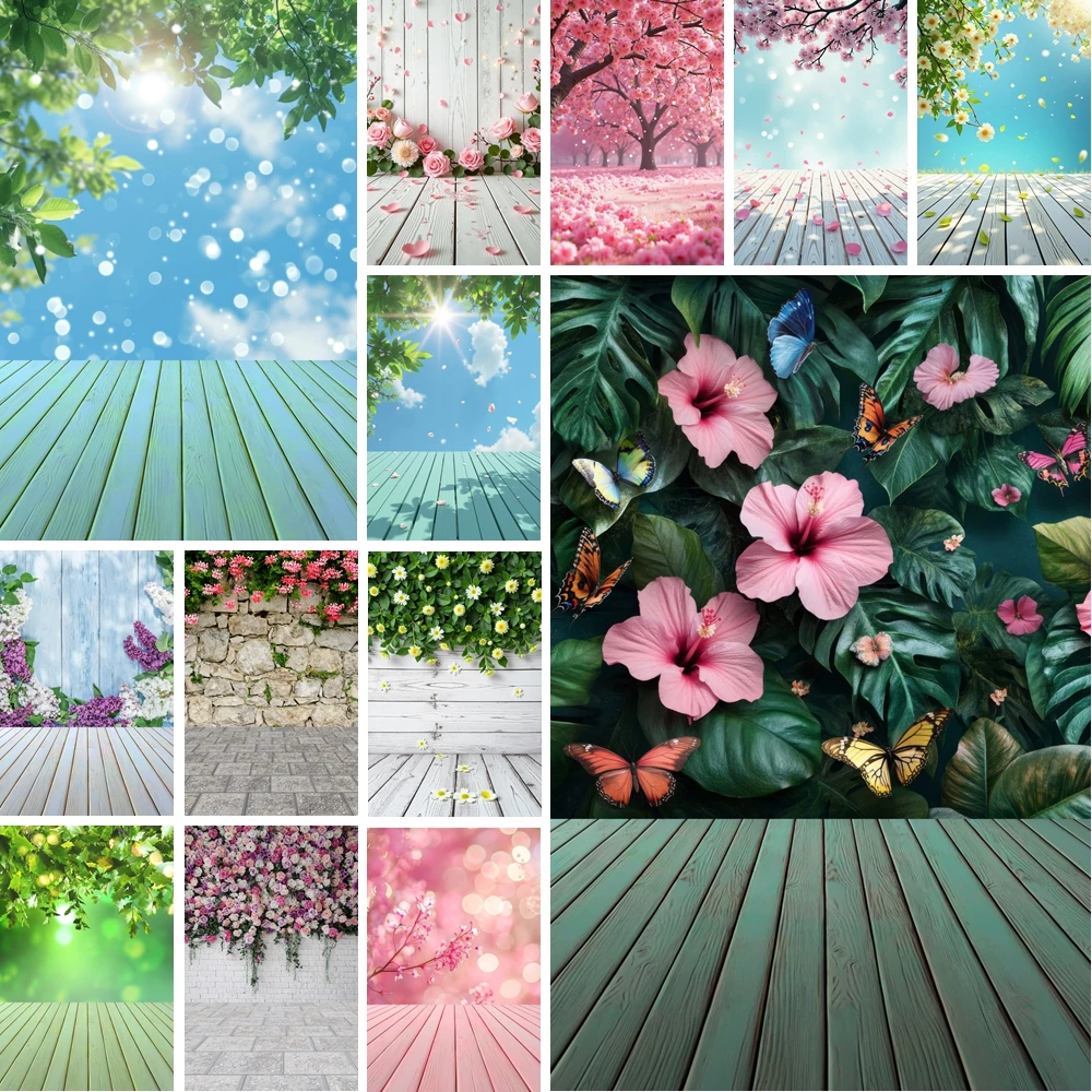 

MOON.QG Flower Photography Backdrops Floral Spring Garden Wood Girl Boy Birthday Photo Background Baby Shower Pnoto Photocall