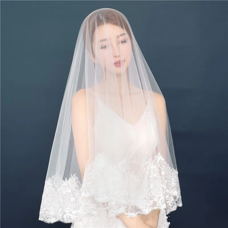 Elegant One Layers Bridal Veil Lace Edge Ivory Wedding veils Long Sexy bridal headwear Matrimonio Boda wedding accessories