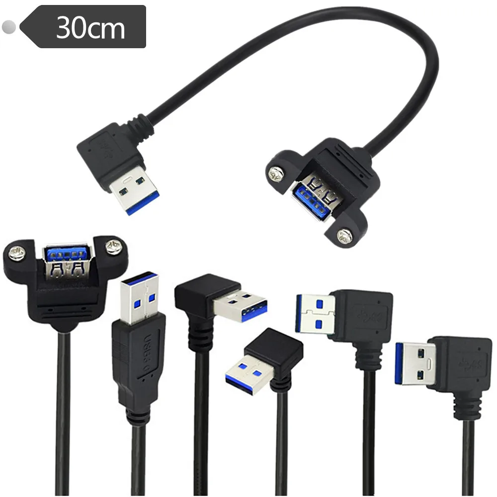USB 3.0 Up & Down & Left & Right 90 degree Extension Cable Male to Female M/F With Screw Panel Mount cable cord 0.3m