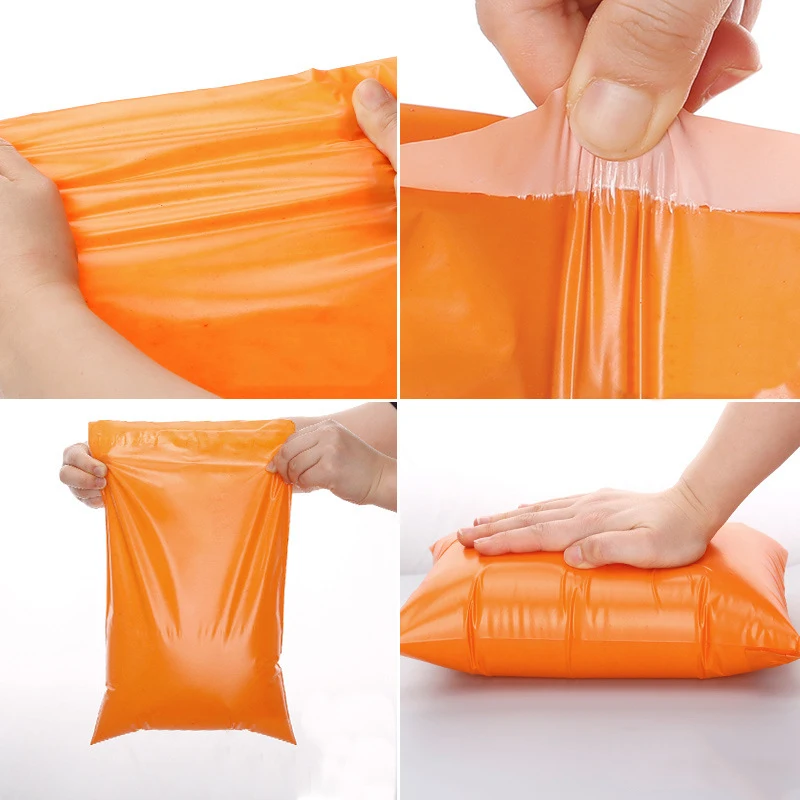 Bolsas de mensajería de plástico de color naranja, bolsa de almacenamiento de polietileno, con sello autoadhesivo, 50 unids/lote