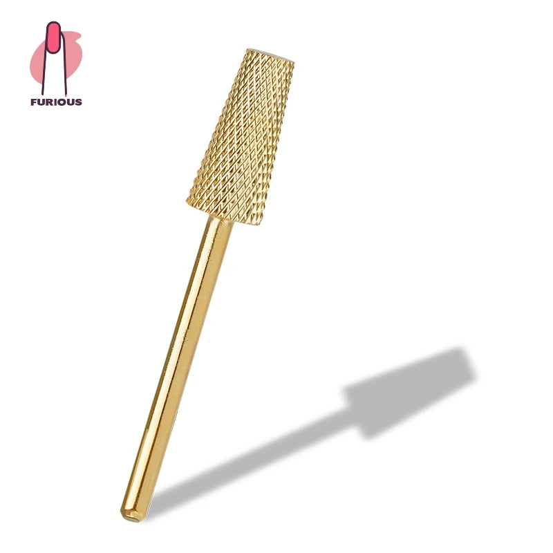 Punta da trapano per unghie in carburo di tungsteno con canna conica Lima acrilica Strumenti per cuticole per rimozione gel Salon Home Manicure Pedicure Oro