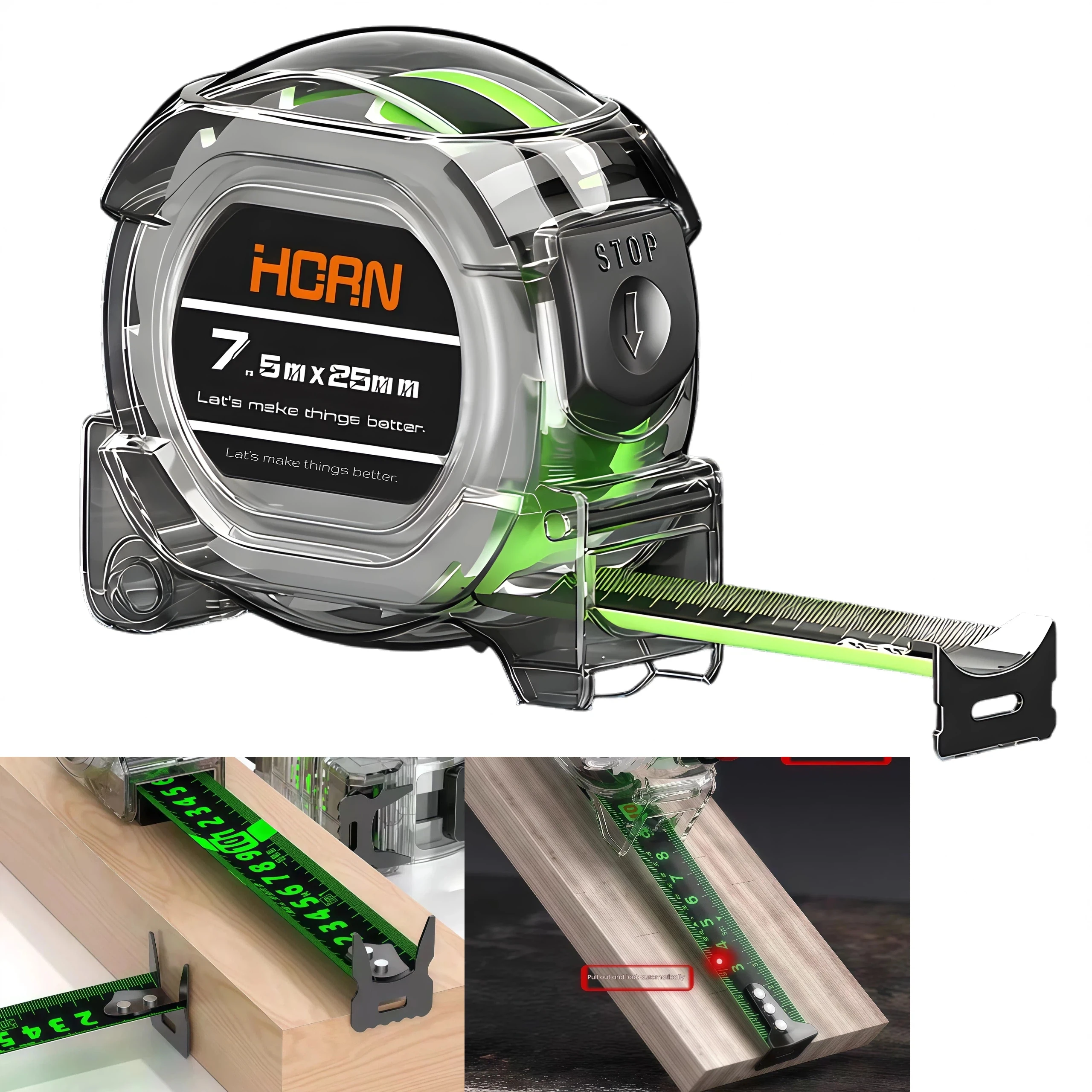 3-10 meters high precision thickened wear-resistant and anti drop tape measure self-locking black fluorescent tape measure