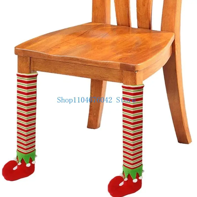 652F Christmas Elf Patterned Table Leg Covers Chair Foot Covers Table Feet Socks Bring Joyful Festive Day