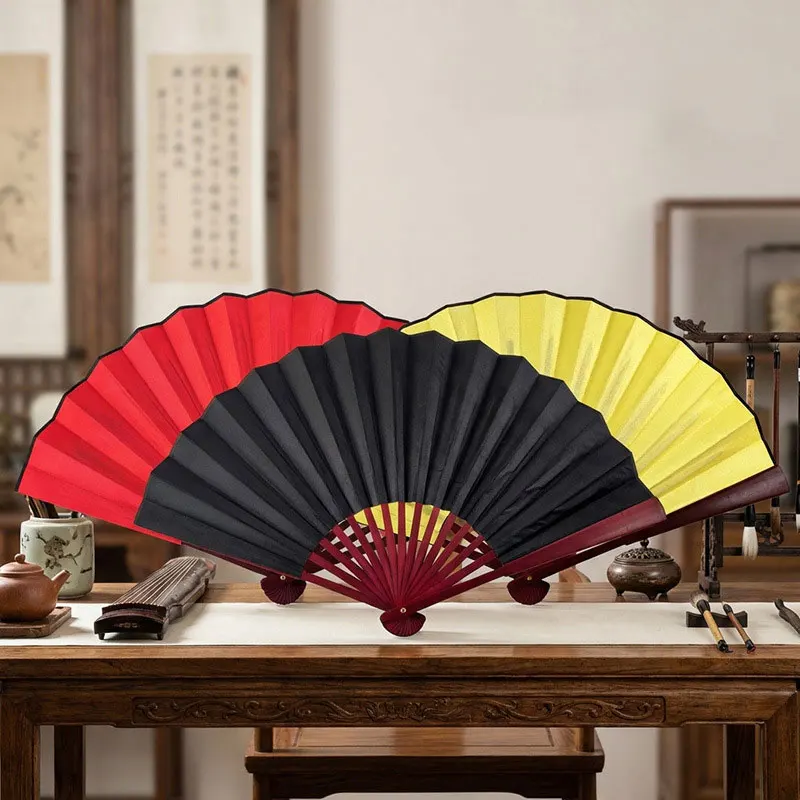 Chinese Handheld Folding Fan Solid Color Wooden Bamboo Antiquity Fold Fans DIY Calligraphy Painting Home Decor 10/13 Inch