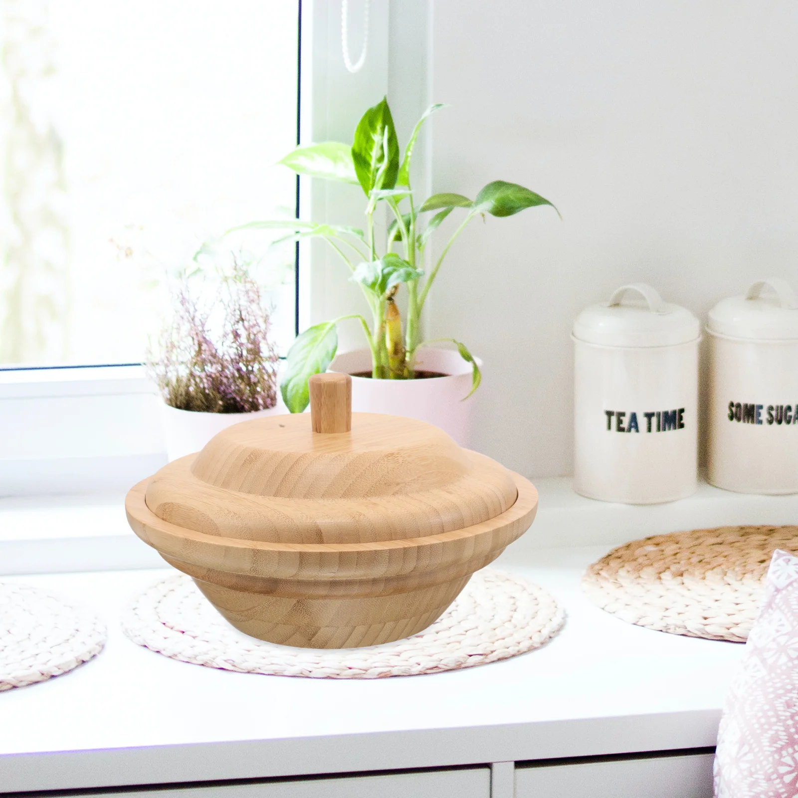 

Cream Bowls Anti-Spill Design Stackable Food Storage Fruit Salad Serving Dishes Wood Kitchen Dessert