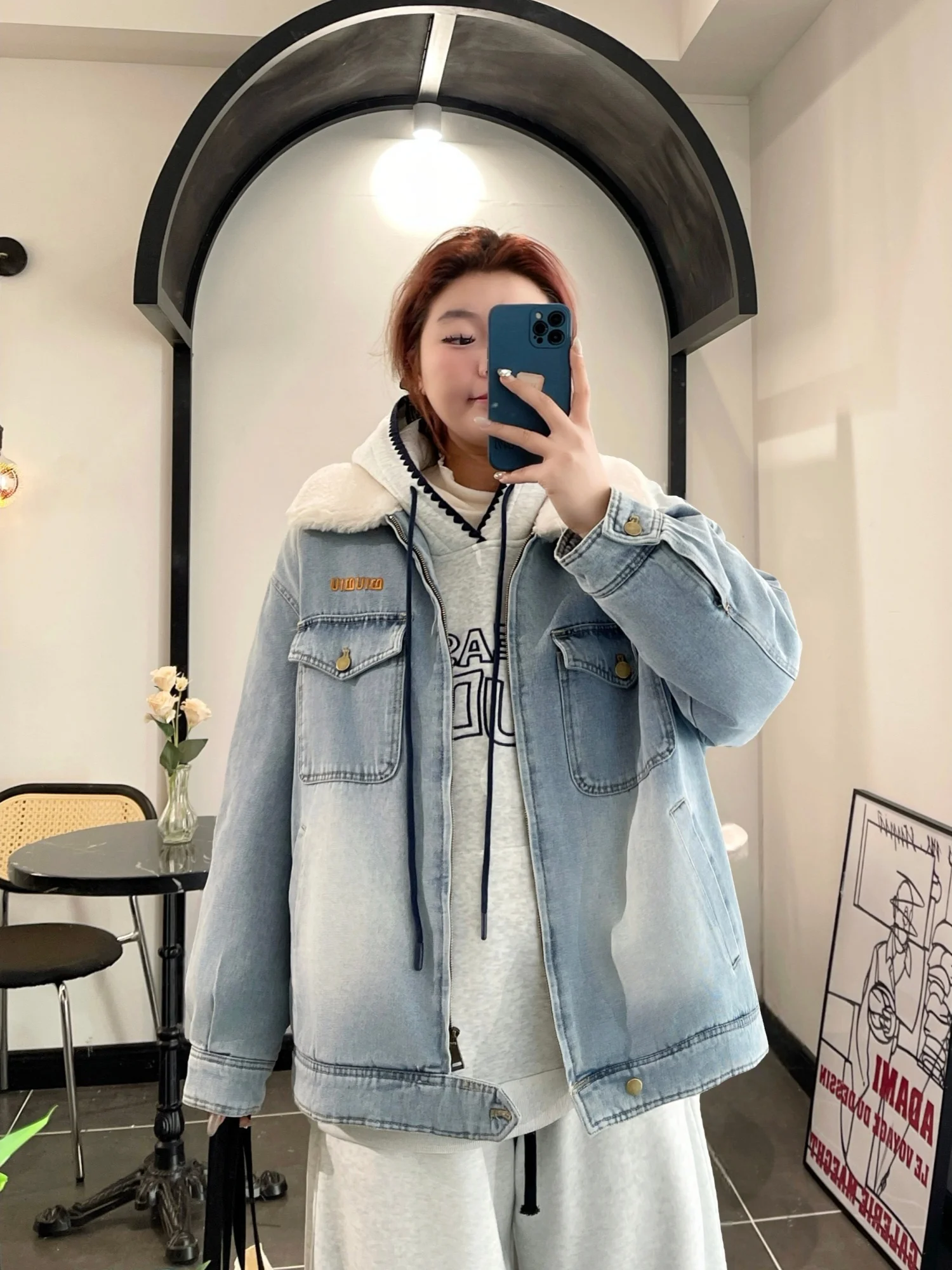 

plus Size Women's Casual Cotton Blend Denim Jacket Thickened Winter New Style Versatile Slimming Korean Version Coat for Plum...