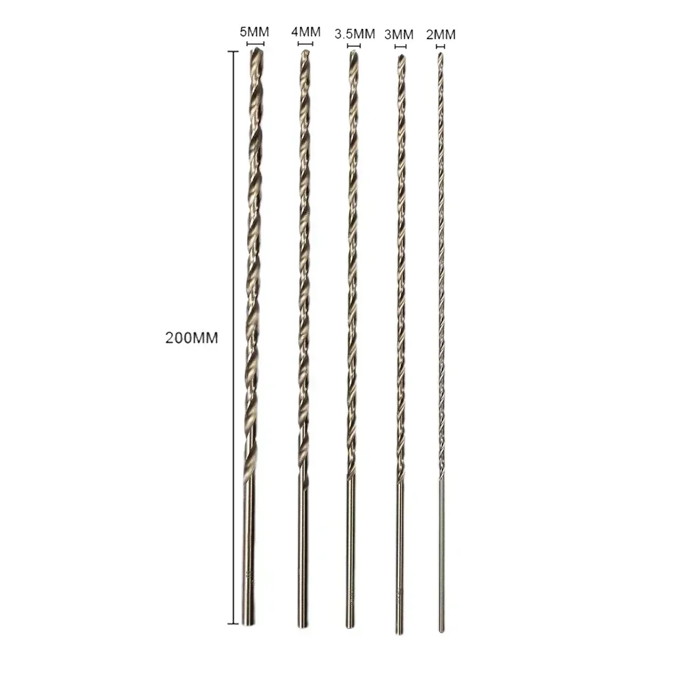 

5pcs 2/3/3.5/4/5mm HSS 200mm Extra Long HSS Drill Bits Set Tool Metal Drilling For Electric Drills Machines Aluminum Power Tools