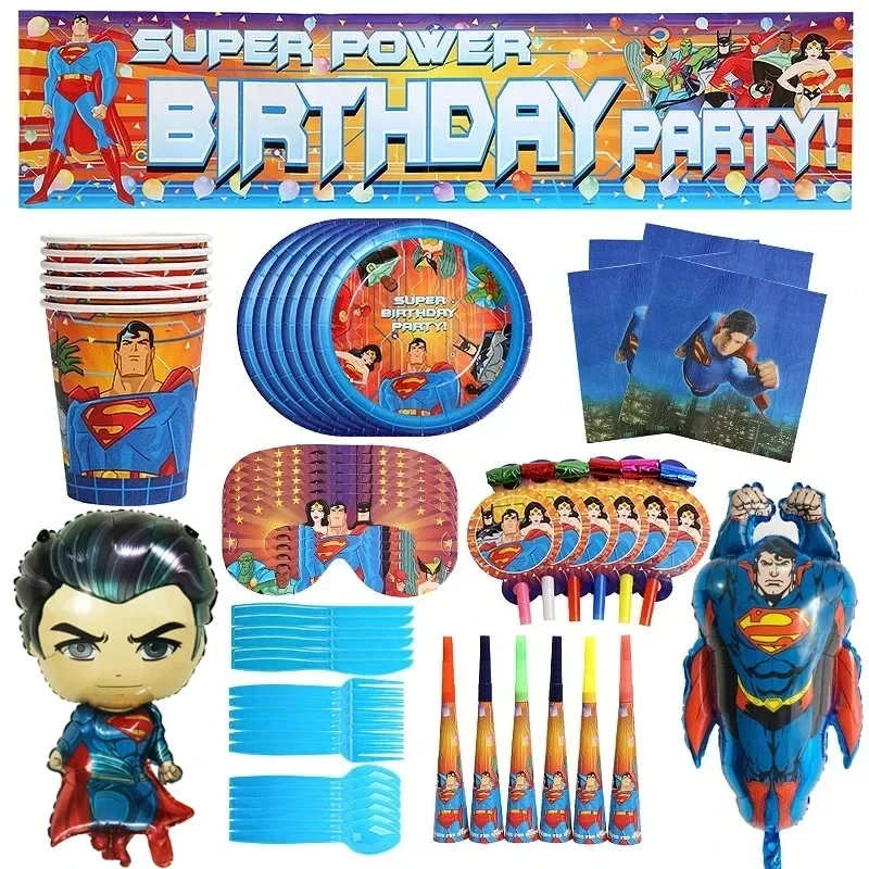 Wonders Woman Batmaned Happy Birthday Party Supplies Superhero Disposable Tableware Cup Tablecloth Balloon Supermanes Hero Decor