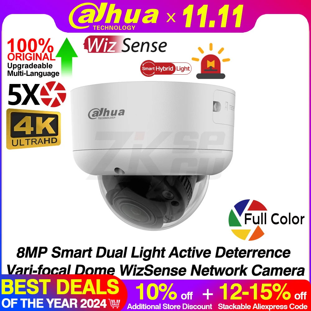 Dahua Original IPC-HDBW3849R1-ZAS-PV S5 8MP 4K 2.7-13.5mm Zoom Smart Dual Light Active Deterrence WizSense Network POE IP Camera