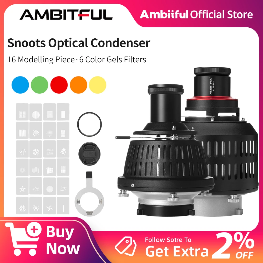 

AMBITFUL AL-18 Pro Optical Condenser Cylinder lens 24 Inserts Focusing spotlight tube with 5 Color Filters Color Gel