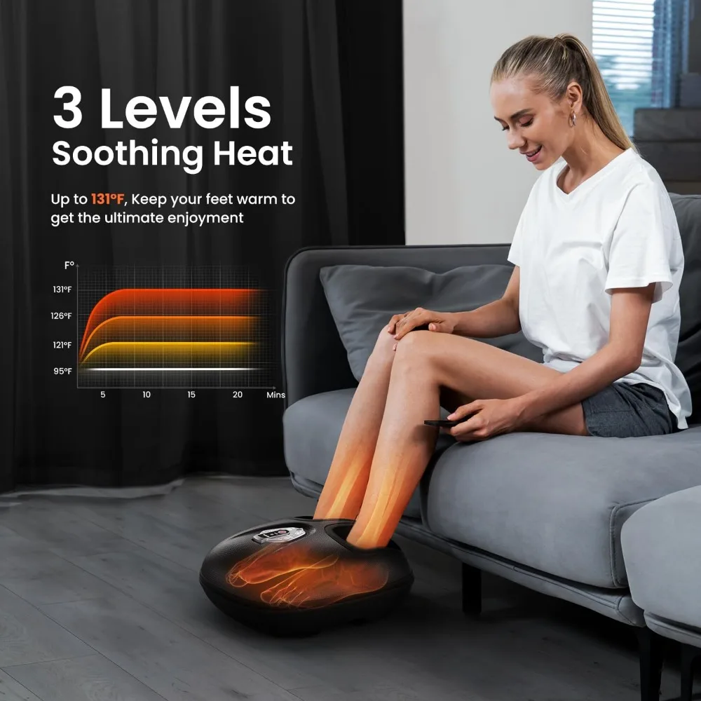 Foot Massager Machine with Heat,  Upgraded Christmas Gifts for Women Men, 3 Heating Levels, Deep Kneading,  Black