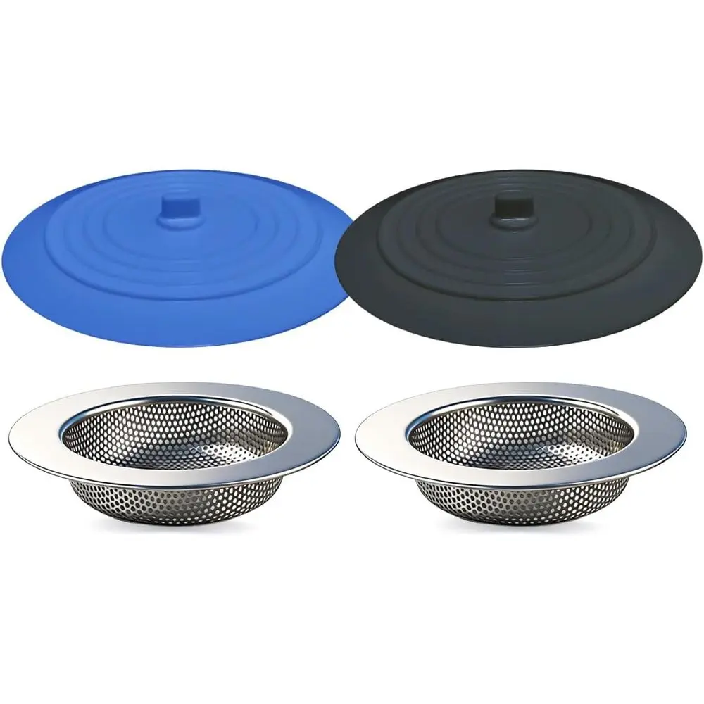

4-Piece Silicone Sink Strainer Set, 4.5 Inch Stainless Steel Drain Cover, Kitchen Debris Catcher