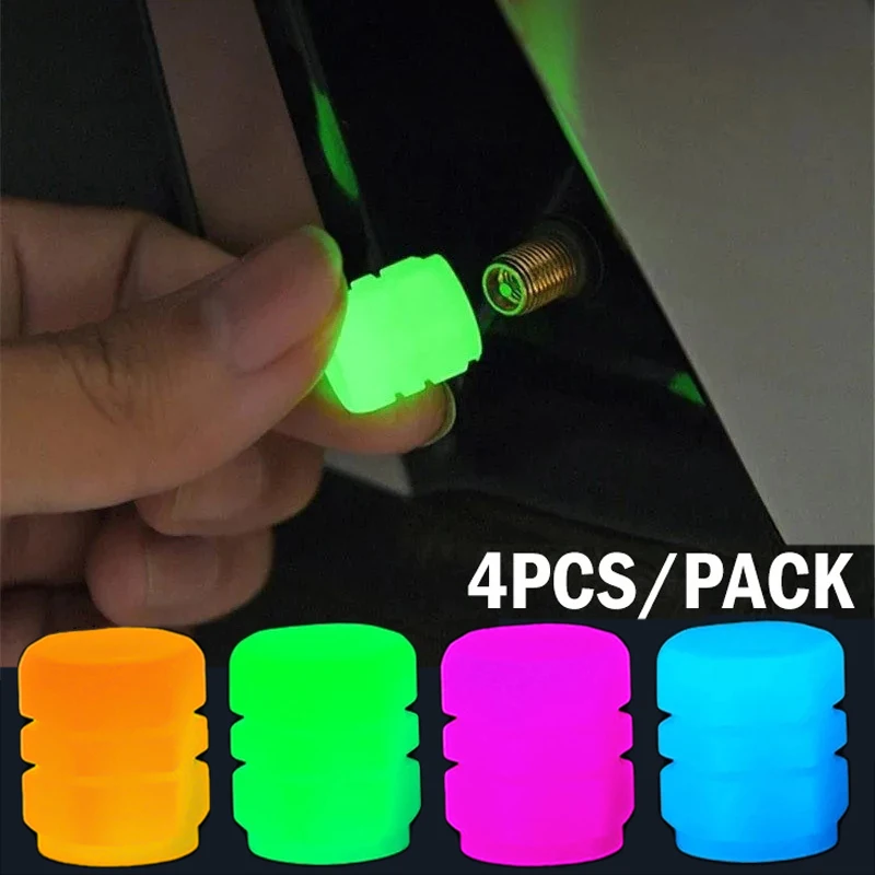 1/4Pcs Luminous Car Tire Valve Caps Wheel Tyre Rim Stem Covers Dustproof Waterproof for Auto Motorcycle Bicycle Glow In The Dark