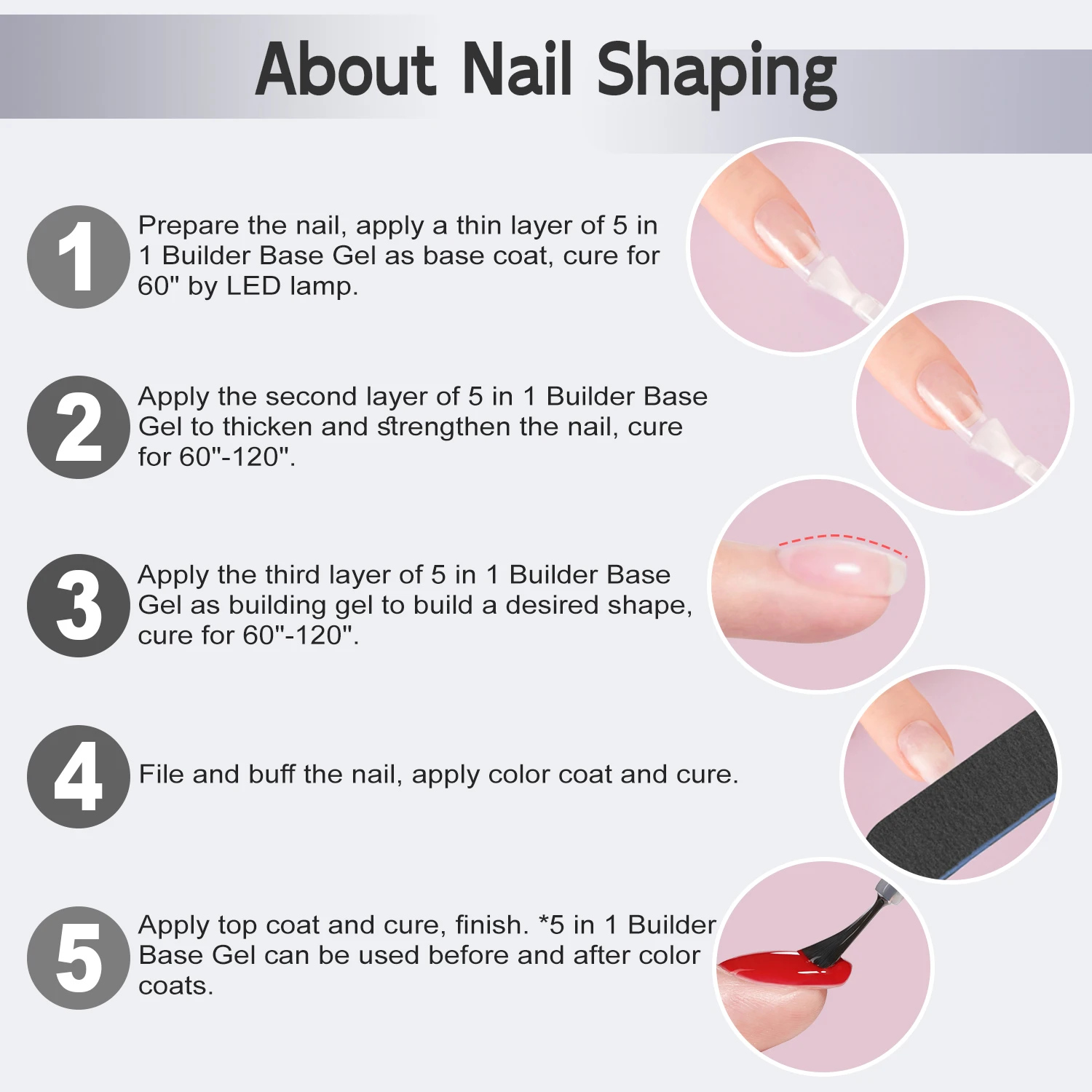 เจลเบส 7 มล. 5 in 1 สำหรับต่อเล็บ/สร้างเล็บ/ต่อเล็บ/เสริมความแข็งแรง/ยึดติด เหมาะสำหรับทำเล็บเองที่บ้านหรือร้านทำเล็บ