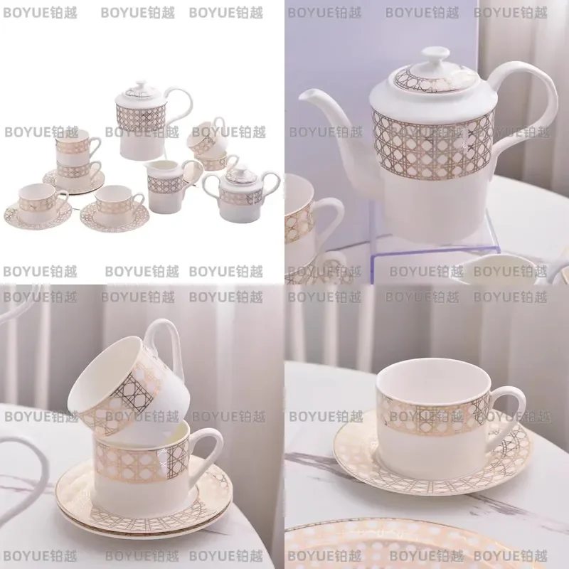 Juego de Tazas de Café de Porcelana Fina, Estilo Europeo Simple, Tazas de Té para Uso Doméstico, Elegante Regalo al por Mayor