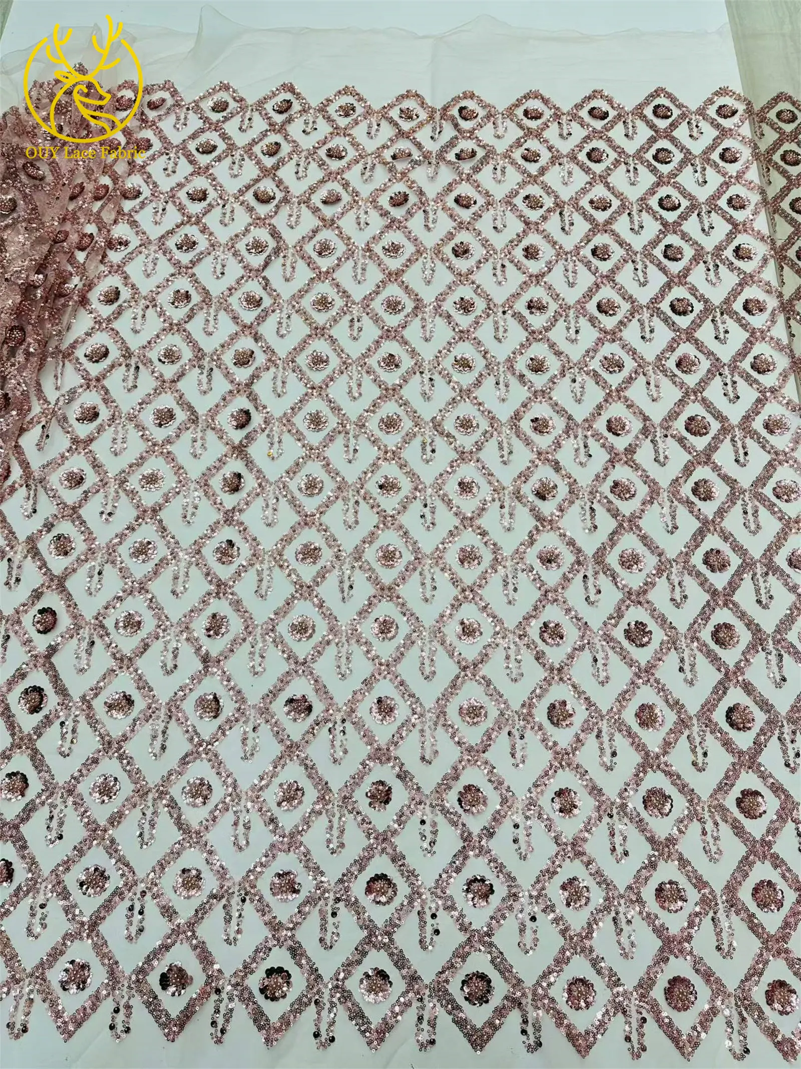 Wunderschöner afrikanischer nigerianischer Pailletten-Spitzenstoff in Diamantform, 2026, hochwertiger französischer Tüll zum Nähen von Abendkleidern – Detail 17
