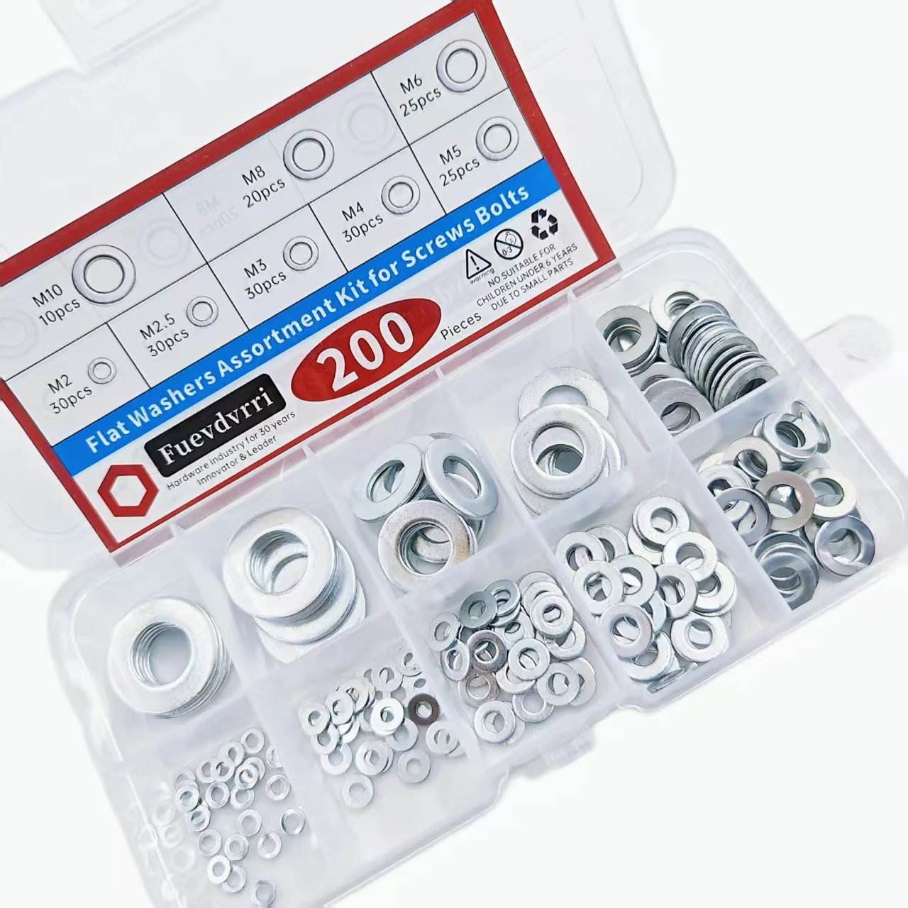 910/200pcs Flat Washers Assortment Kit (M2 M2.5 M3 M4 M5 M6 M8 M10 M12) Suitable for Home Decoration image 3