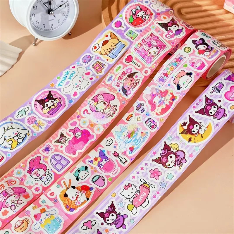 Cinta adhesiva Sanrio Kuromi Melody Cinnamoroll, pegatinas decorativas para diario DIY, etiqueta de palo de álbum, lote de 24 unidades