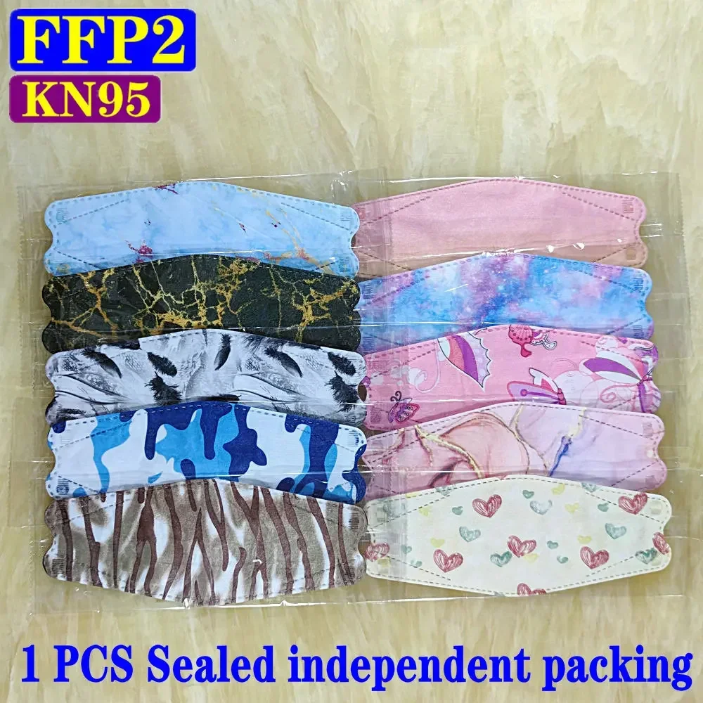 KN95 FFP2 CE 60 masker motif ikan, masker Mascarilla pelindung Respirator tahan debu Anti kabut masker warna dewasa