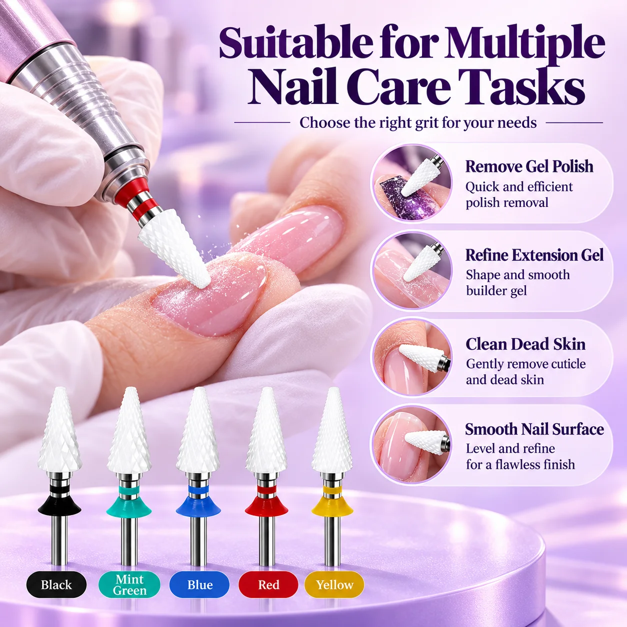 1PC Ceramic Cone Nail Drill Bit 2.35mm Stainless Steel Shank For Gel And Acrylic Removal Shaping Refining With Individual Holder