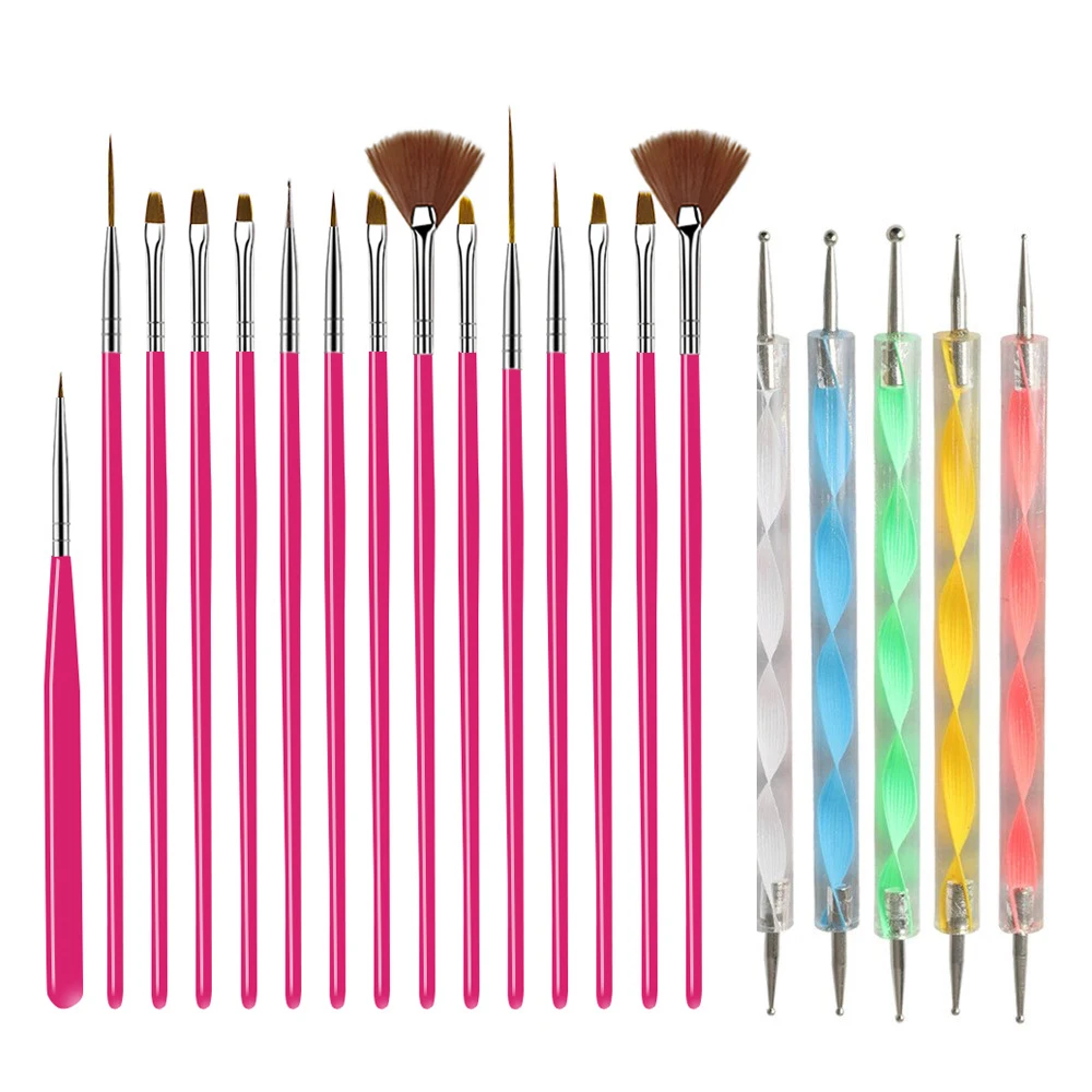 15/20Pcs Nail Art Brush Design Tip Painting Drawing Nail Brushes Set Dotting Pen Liner Acrylic UV Gel Polish Manicure Tools