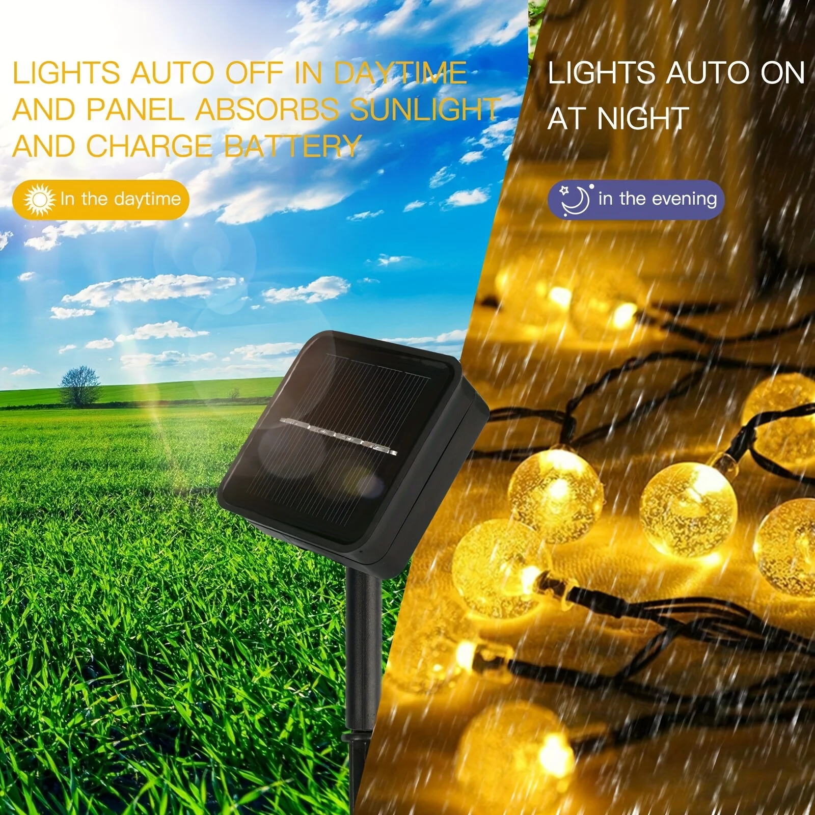 سلسلة أضواء LED تعمل بالطاقة الشمسية في الهواء الطلق مقاومة للماء من الكريستال مع 8 أوضاع لإضاءة الحديقة لتزيين حفلات الفناء وعيد الميلاد