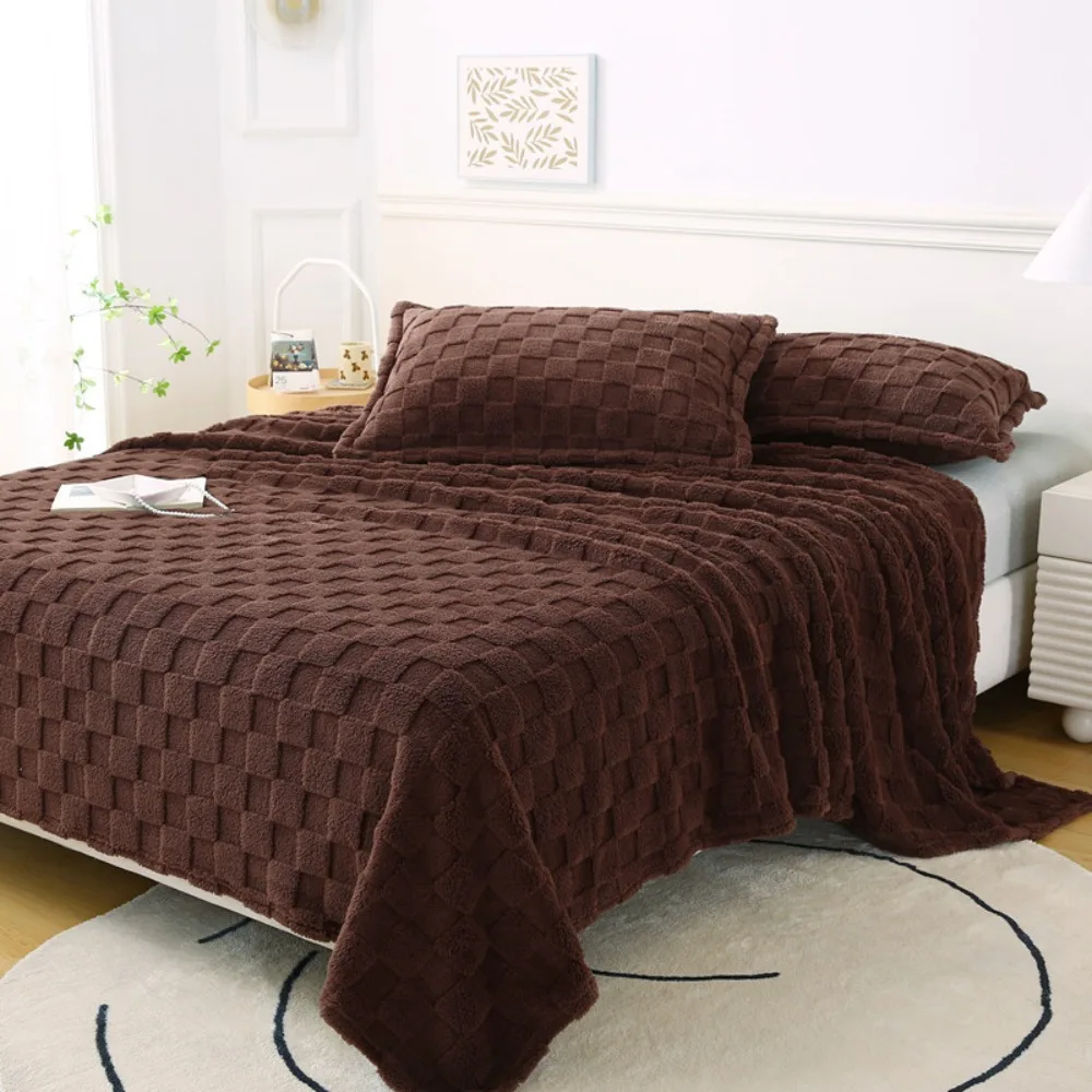 

Universal Thick Warm Fleece Blanket Solid Color Plush Soft Warm Blanket Comfortable Square Texture Bed Blanket Home Use