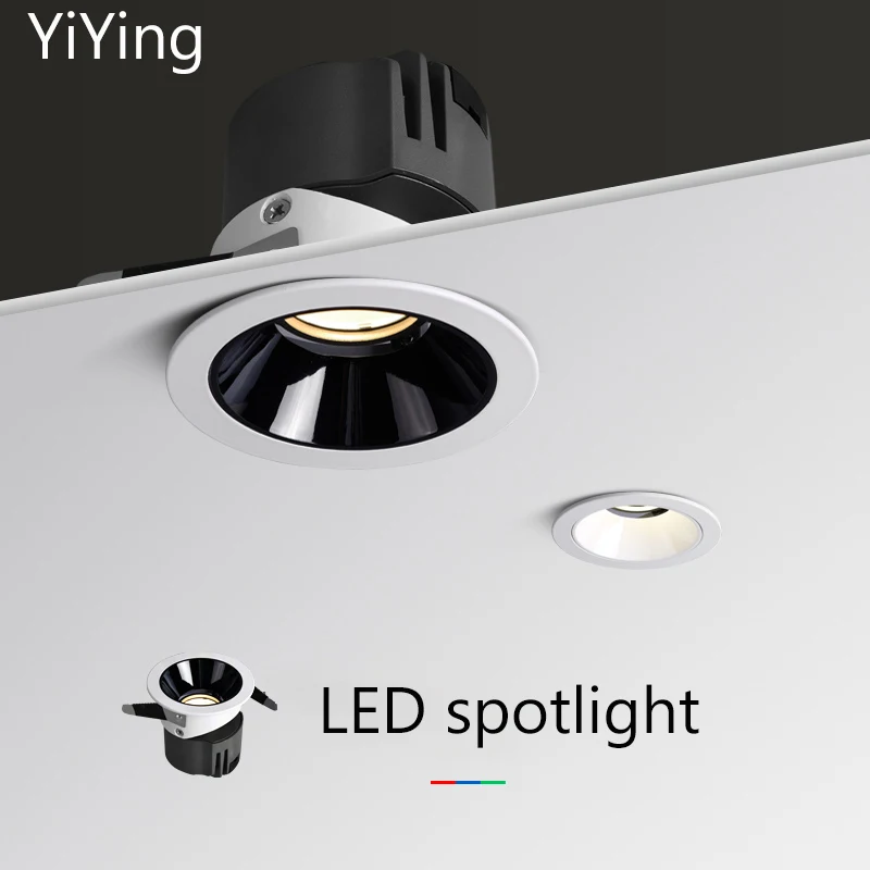 

YiYing Led Recessed Spotlight Round COB Spots Light White Black Silver 7W 10W Ceiling Lamp 75mm Hole Foco 85-265V For Home Hotel