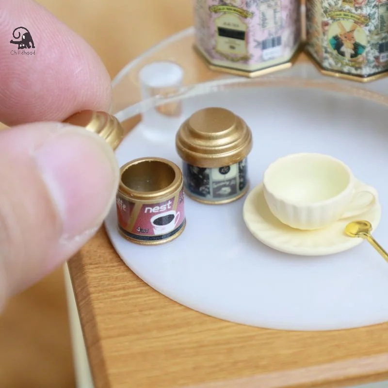 Casa de muñecas, lata de café, lata de té, modelo de artículo de simulación, modelo de adorno, Mini juguetes en miniatura, accesorios para muebles de casa de muñecas