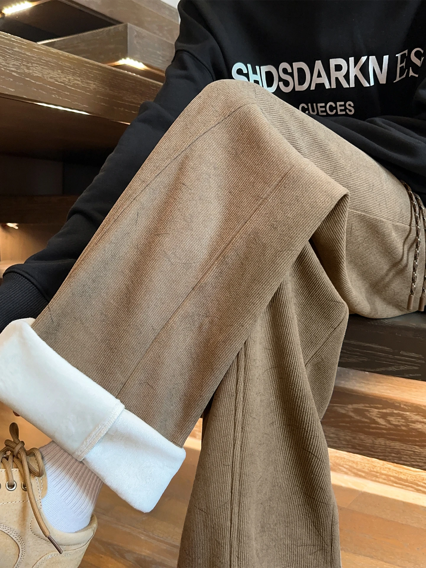 

Thiened Fce Вельветовые мужские зимние прямые свободные теплые длинные брюки, повседневные брюки с завязками, новые повседневные брюки