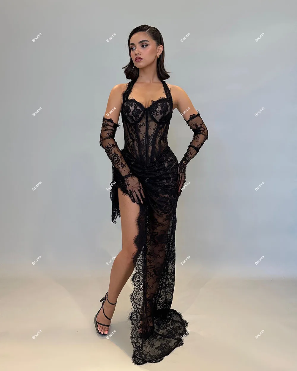 Booma Sexy Mermaid Evening Dresses Lace Sweetheart Formal Party Gown Sleevelss Leg Slit Parom Dress for Special Events Customize