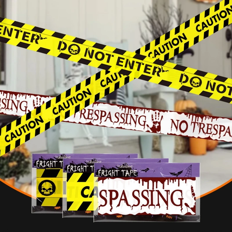 Halloween Decoration Warning Tape Signs Halloween Prop Window Party Danger Warning Line Halloween Decor Fright Tape Bundle Decor