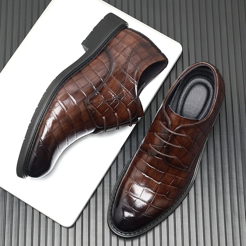 

Men's 8CM Hidden Heel Leather Oxford Shoes - Elevator Dress Shoes for Business with 6CM Wedge