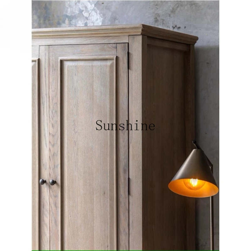 American solid wood wardrobe retro old carved double door locker