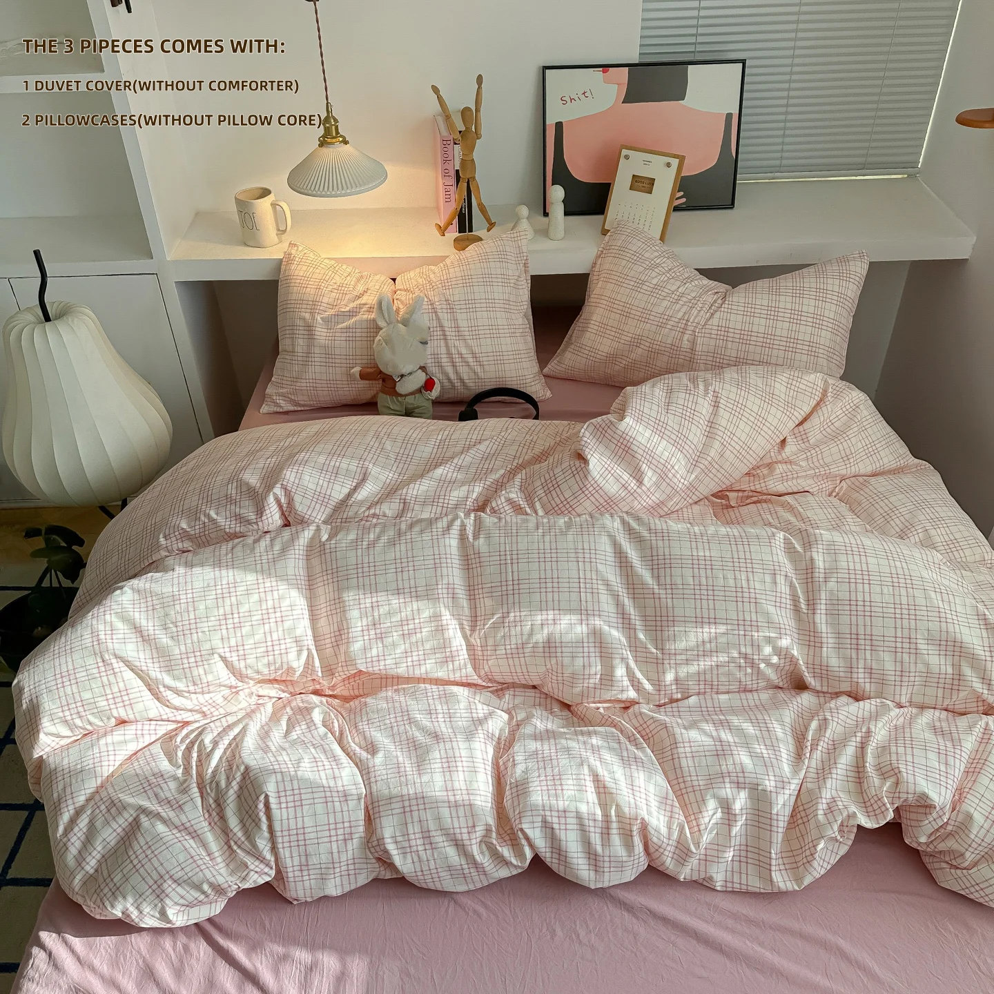 3Pcs Pink Plaid Duv…