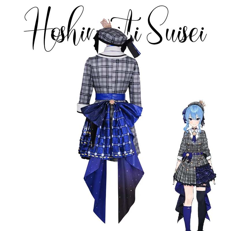 Japonês virtural hololive youtuber hoshimachi hosimati suisei outfits anime trajes cosplay bonito menina lolita vestido xadrez