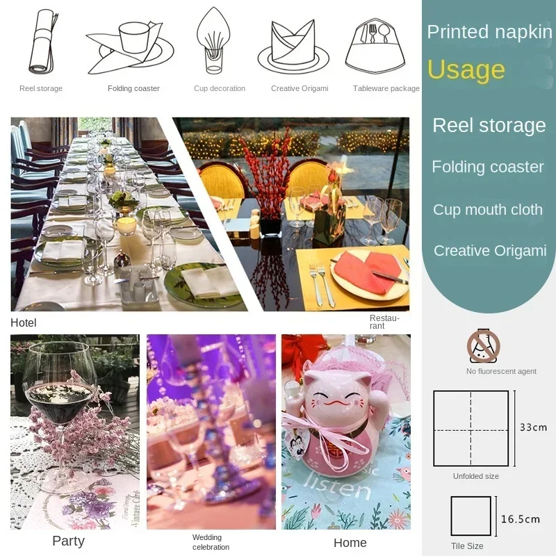 20pcs Dining Table Printed Napkins Creative Paper Placemats Square Wood Pulp Paper Autumn Maple Leaves Colorful Paper Napkins