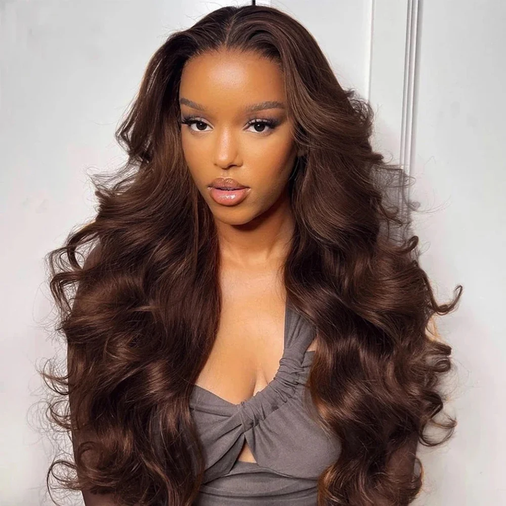 #4 Chocolate Brown Bone body wave 13x4 13x6 Lace 18-36Frontal Human Hair Wigs Hd Lace Wig 180 200 Density for Black women