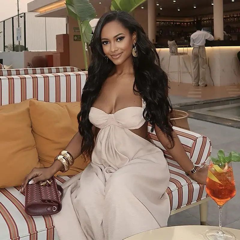 

Sexy Bal Strap Long Dr Women's Faion Spring 2025 Cross-Border Mid-Waist Svel Tee-acetate Fiber Ciwalk