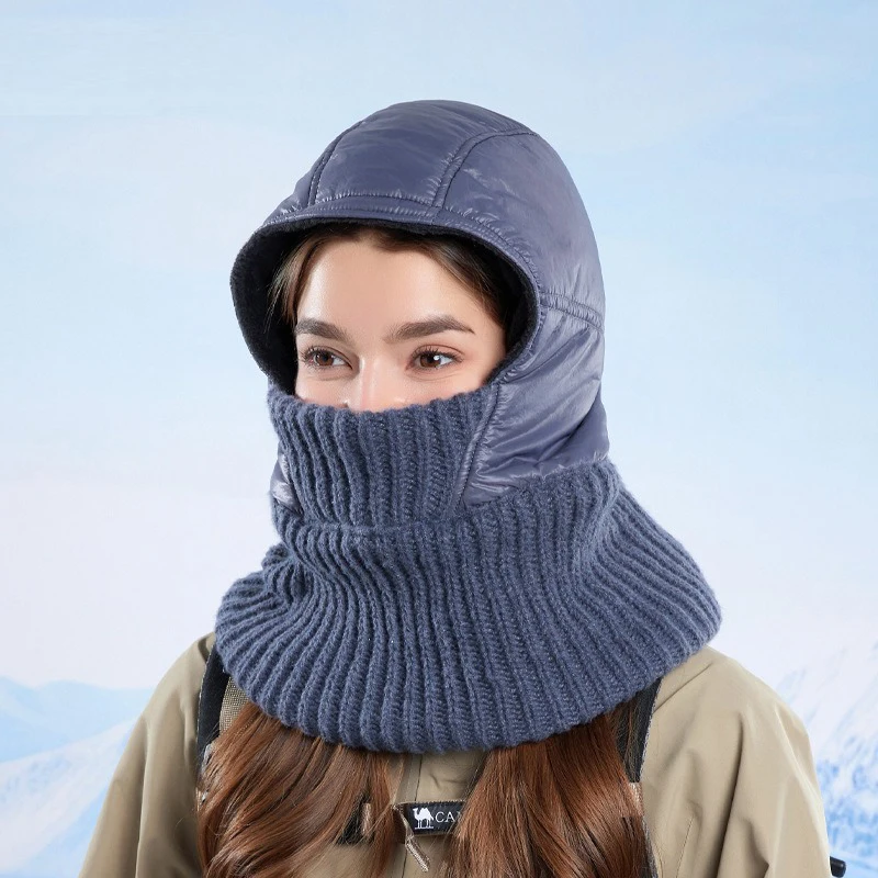 Zimowa ciepła czapka zintegrowana z szalikiem i maską na twarz, chroniąca przed zimnem, idealna do jazdy na rowerze i nart, z wyściełanymi nausznikami i opaską na głowę.