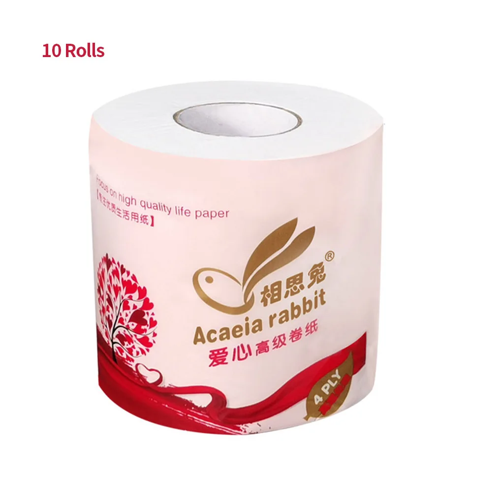 Rollos de papel higiénico de 4 capas, rollo de pulpa de madera, toallas de papel, pañuelos, servilletas para el hogar, 10 rollos