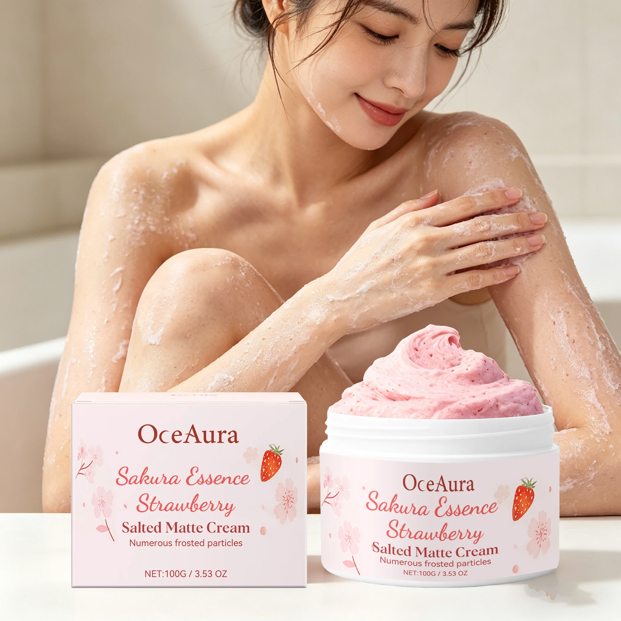 100g Sakura Strawberry Body Scrub Cream Moisturizing Gentle Remove Dead Skin Nourishing Refreshing Body Exfoliating Cream