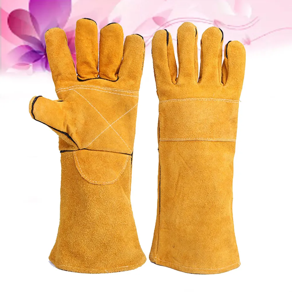 Pair Heat Resistant Welding Gloves 2-Layer Long Sleeve Insulated Fireproof Gloves for Oven Stove Outdoor
