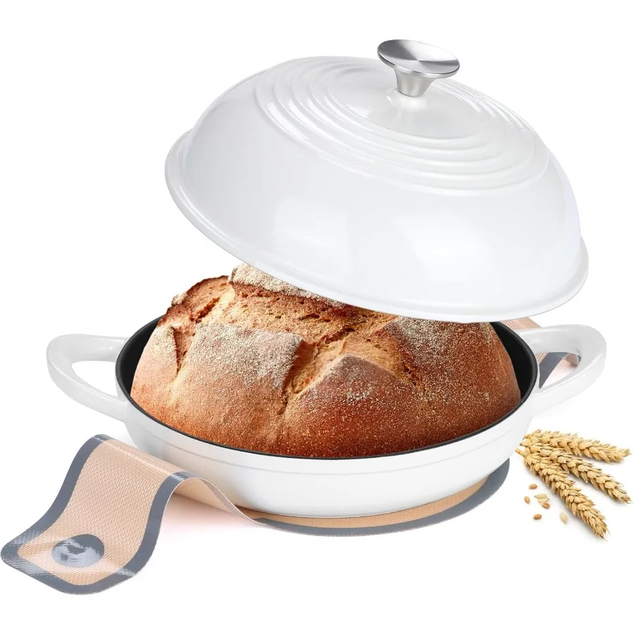 

Enameled Cast Iron Bread Oven for Sourdough Bread Baking 6 Quart Cast Iron Dutch Ovens Pot with Lid and NonStick Silicone Bakin