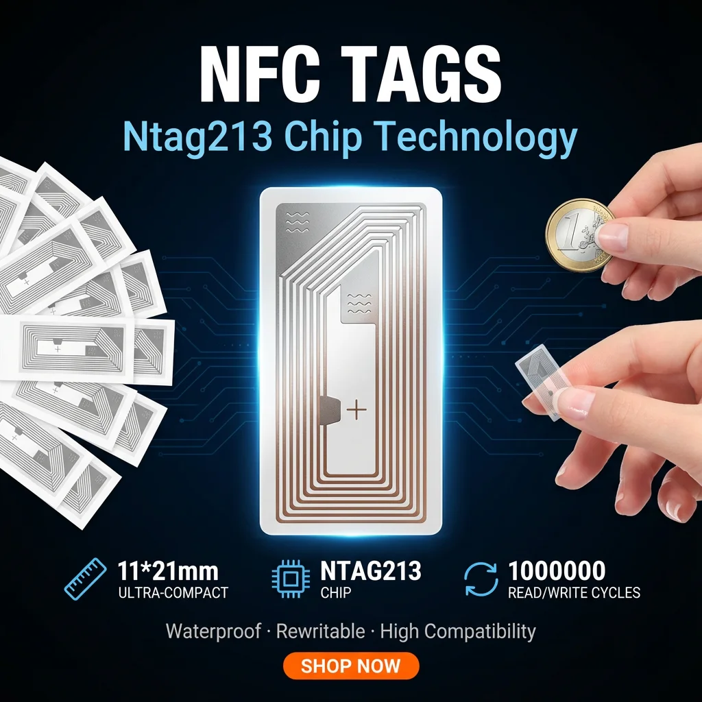 11*21mm NFC Tag Sticker NTAG213 Chip Adhesive Transparent RFID Label Rewritable 144 Bytes Memory for NFC Applications
