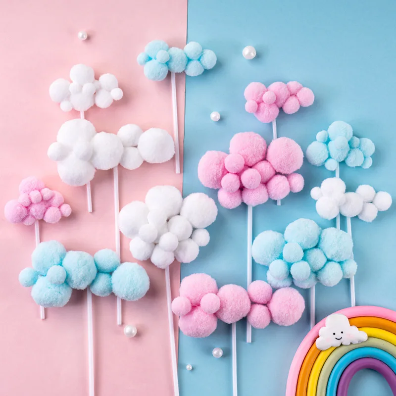 30 قطعة سحابة الوردي رقيق الكرة القطن سحابة كعكة عيد ميلاد الديكور غير الصالحة للأكل ثلاثية الأبعاد منطاد الهواء الساخن المكونات في بطاقة الطرف