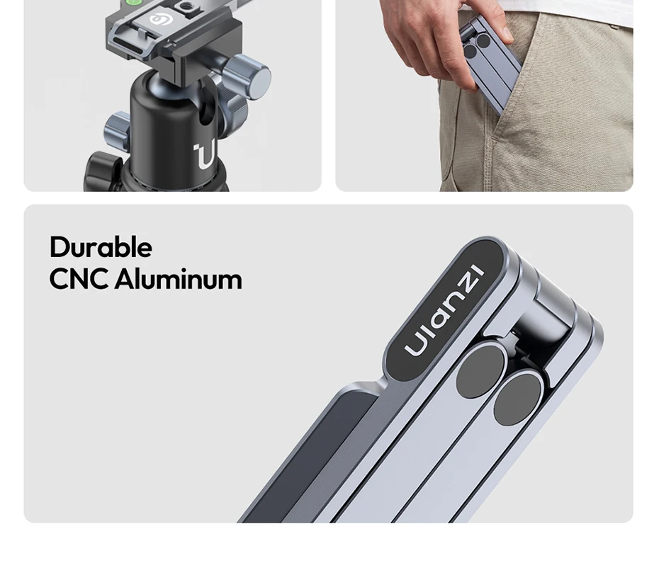 Ulanzi MA37 Schnellverschluss-Mini-Stativ mit Überkopfgriff für DJI Osmo Action 6/Osmo Nano mit 1/4'' Gewinde und Arca-Swiss-Basis – Detail 3