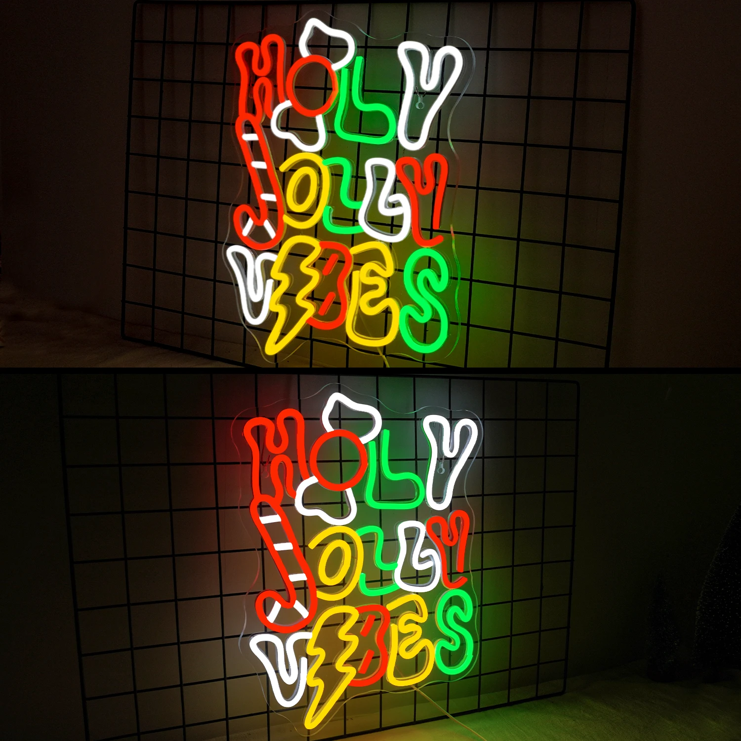 Holly Jolly Vibes Neon Sign Led Lights Art Colorful Letter Room Decoration Christmas Party Bedroom Bar Club Xmas USB Wall Lamp